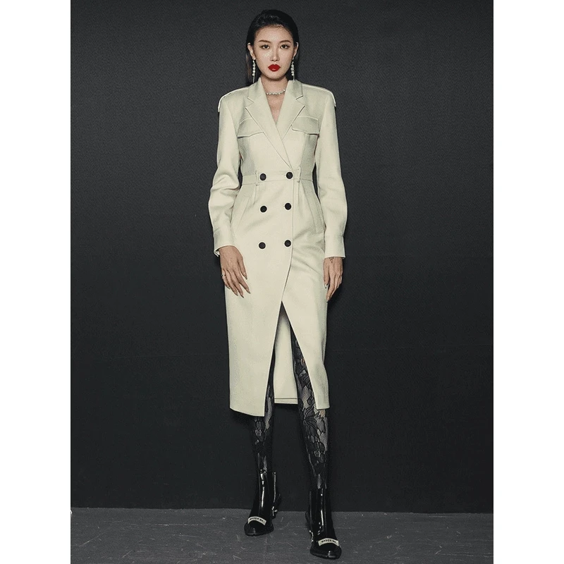 MAGGIE MA马婧设计师款清凉色系高贵时髦复古廓形风衣外套女501D