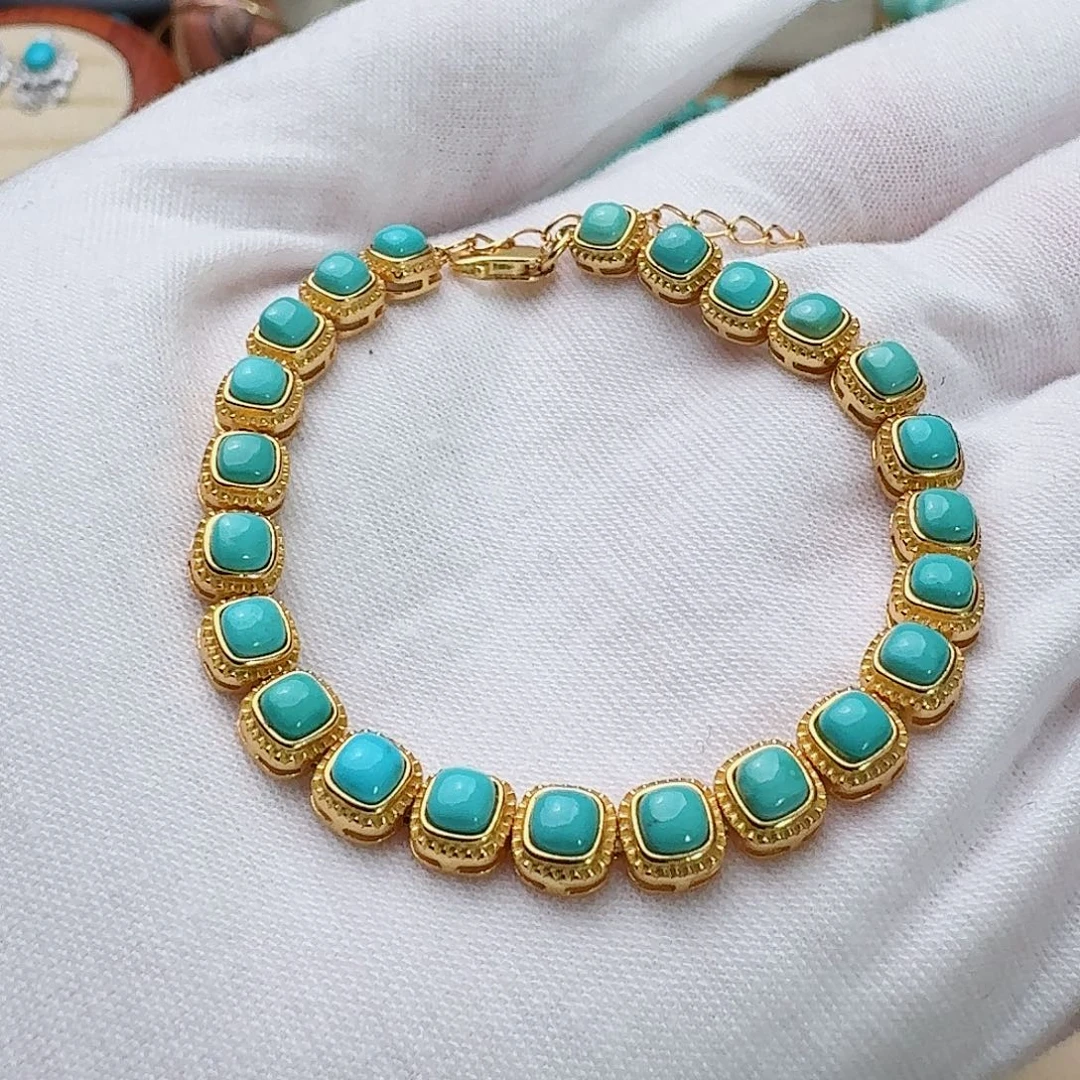 绿松石未镶嵌高瓷高绿方糖手链