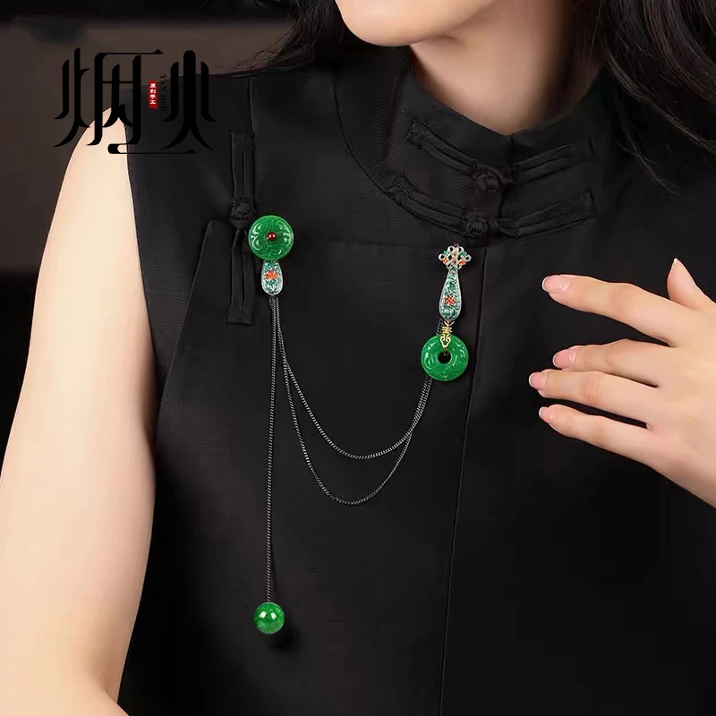 合金胸针 旗袍压襟挂件吊坠流苏扣古风汉服衣服衣襟挂饰茶服配饰