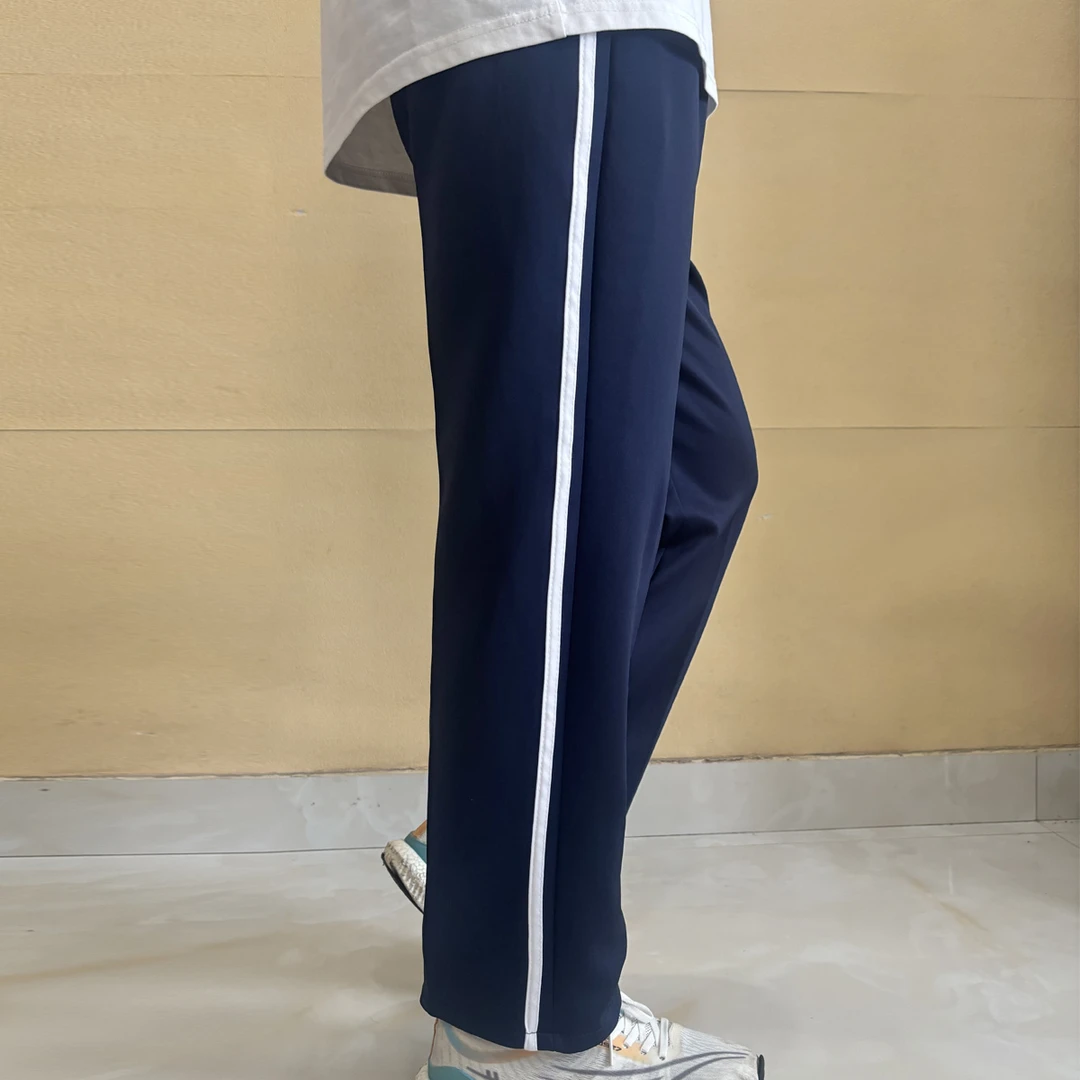 藏蓝色单白条南韩丝学生运动校服裤运动宽松透气春秋男女学生裤子