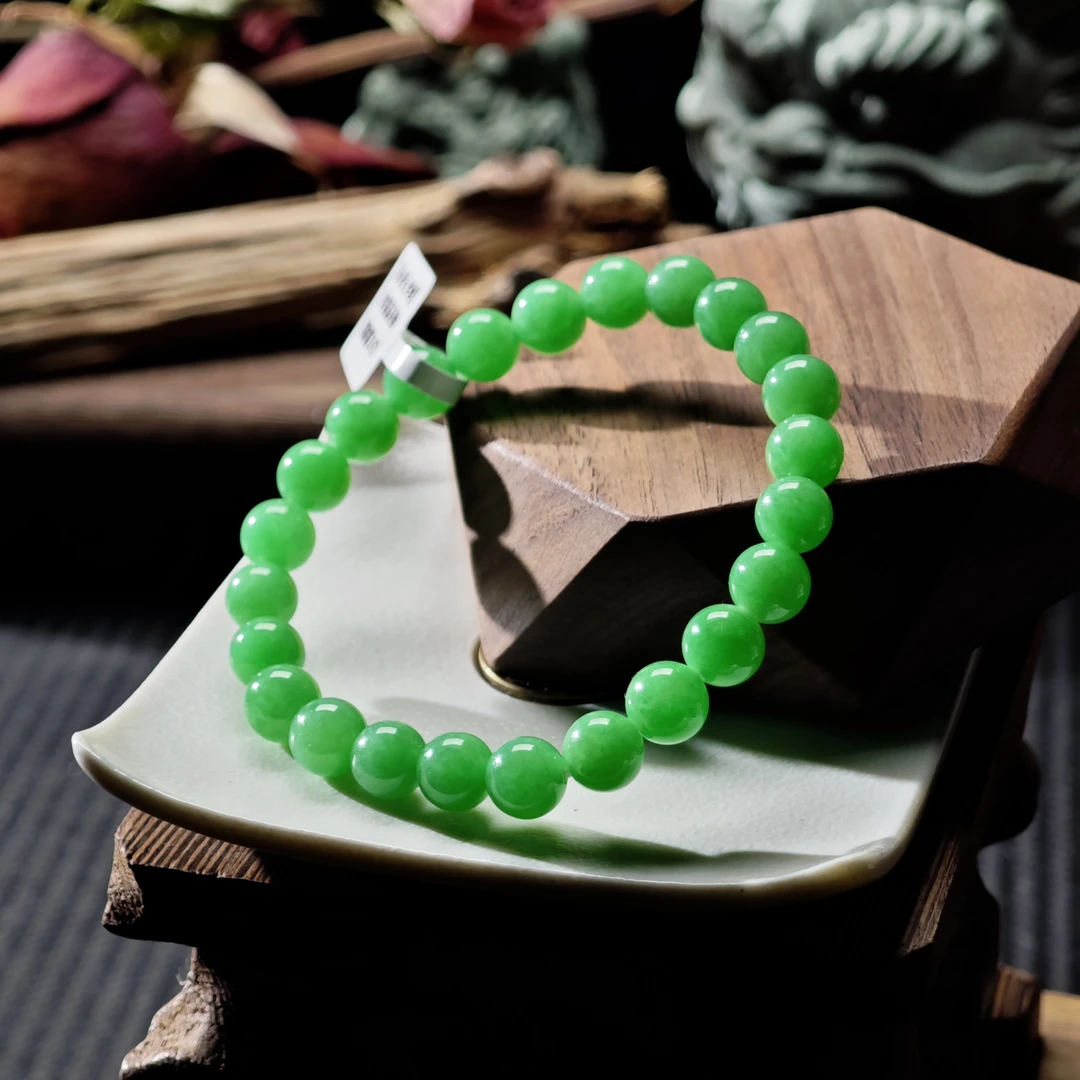 [单品]A3135(卡7.8 )天然缅甸翡翠圆珠手串冰种A货国内现货可鉴赏