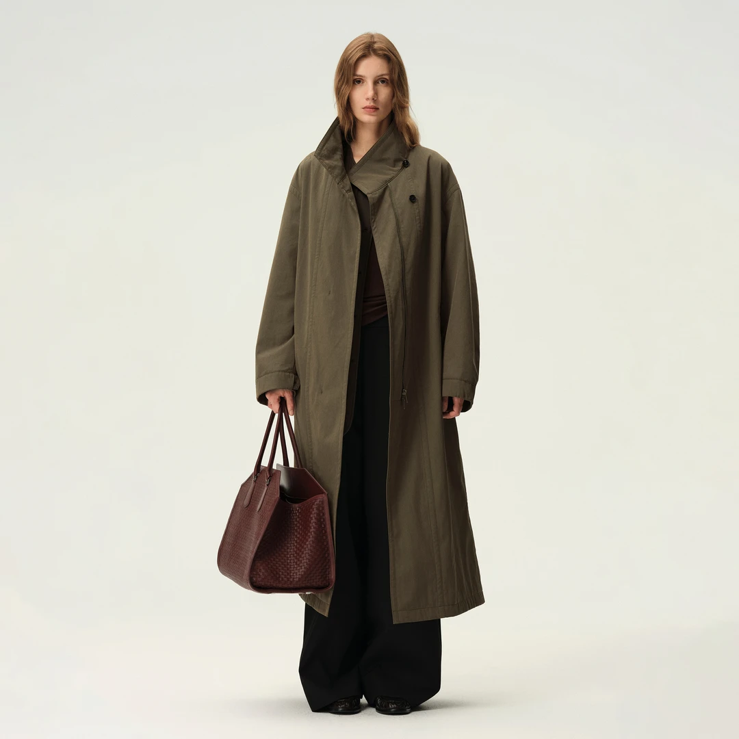 白弓BAIGONG/经典大气斜纹府绸棉服风衣外套52627X