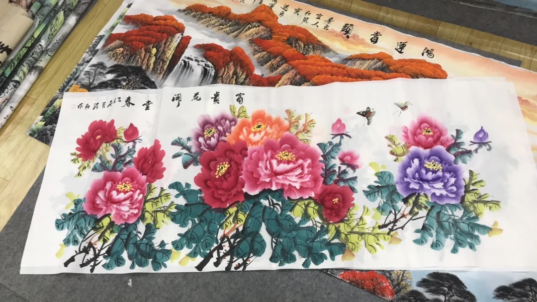 牡丹图画图芯尺寸：180cm*70cm山水画客厅办公室客厅背景墙挂画
