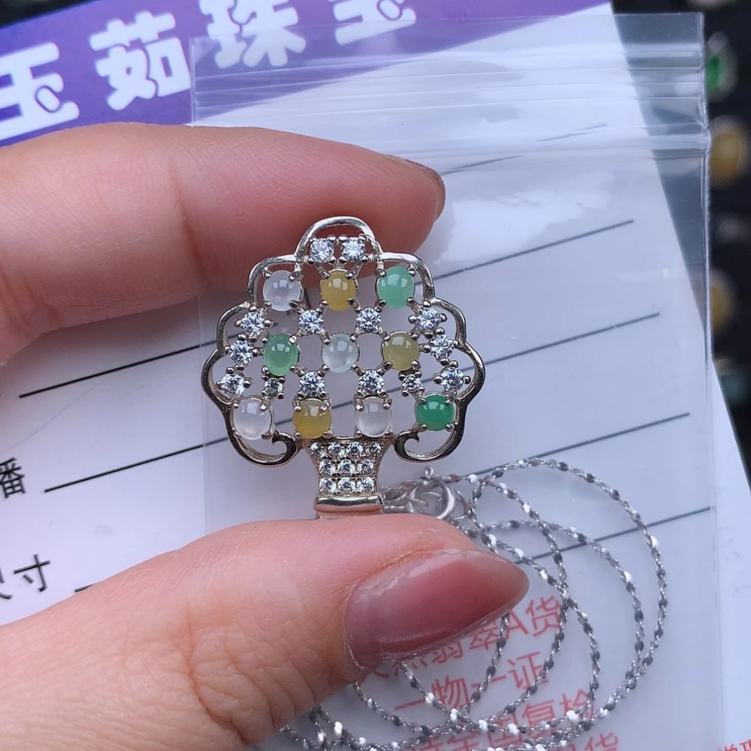 翡翠颈饰银S925镶嵌项链925