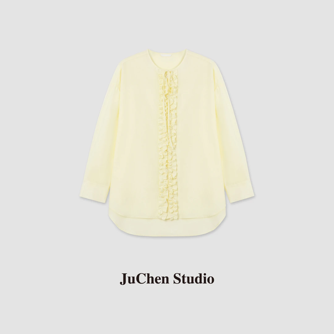 “流光夏音”法式木耳花边高定精致松弛感气质长袖衬衫 SS034060