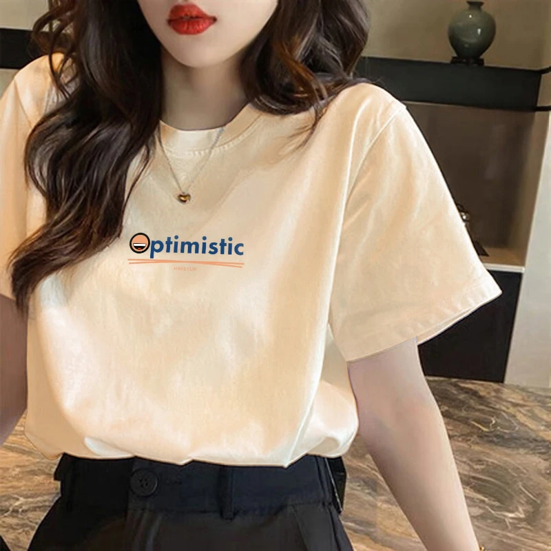 2025年夏季新款韩版纯棉t恤女圆领短袖宽松百搭半袖白色上衣女潮