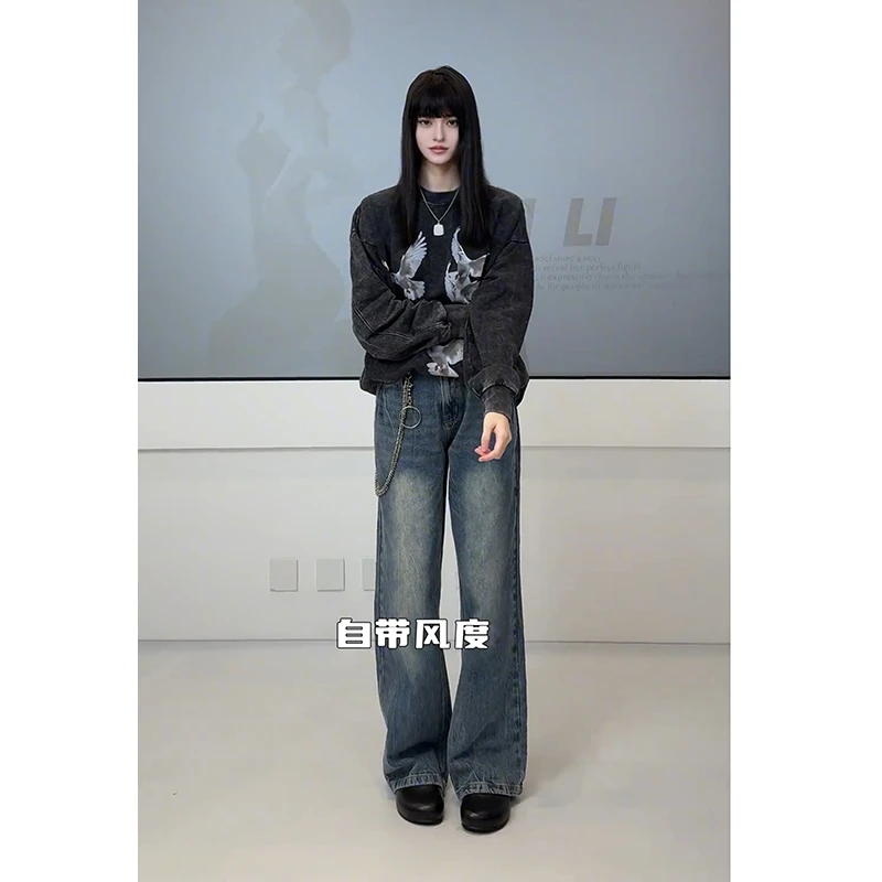 GENTNOPKIN 25SS爆裂纹牛仔裤男士经典重水洗直筒微喇阔腿百搭潮