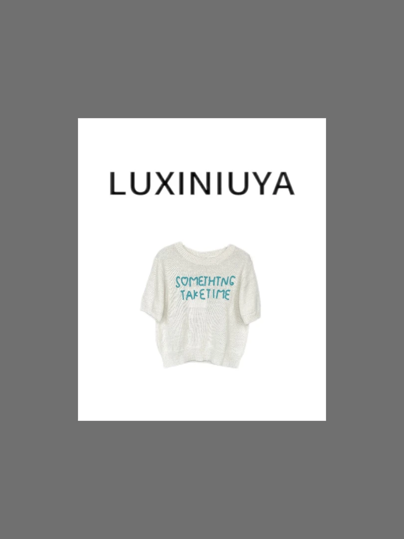【LUXINIUYA】超好看！独特漂亮蓝色字母薄款针织衫T恤#CX3148