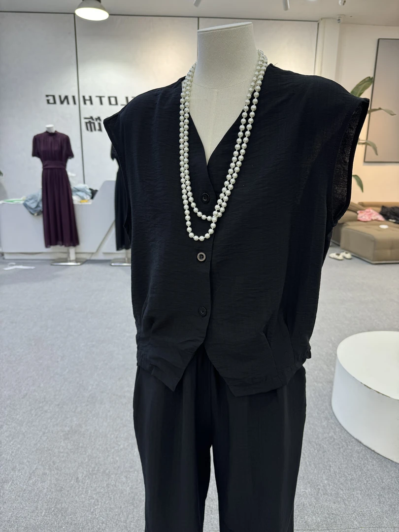 A108韩系套装女夏薄款 新款老钱风阔腿裤两件套 衣长55 裤长81