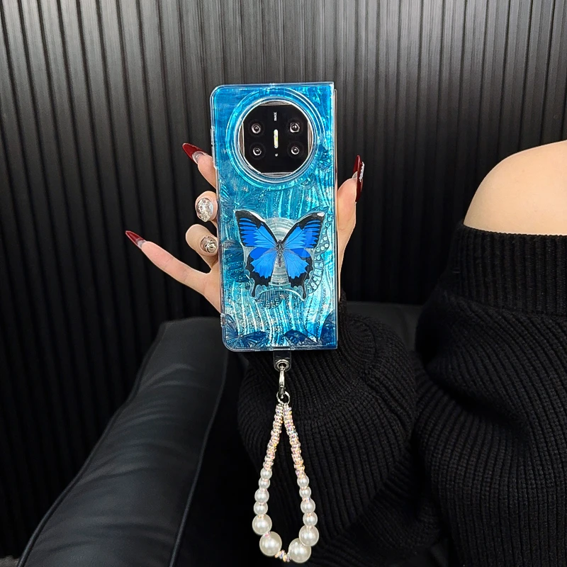 适用华为matex6手机壳新款matex5典藏套matex3镭射波浪蝴蝶小众女