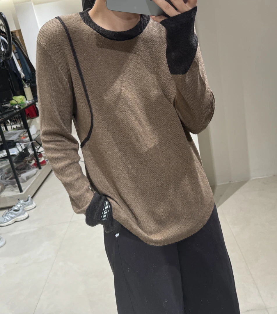 【UME STUDIO】针织套头衫拼接休闲毛针织衫短款圆领