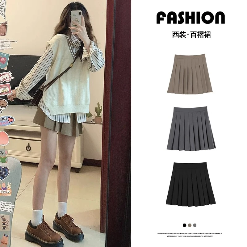 卡其百褶裙女半身裙春秋2025新款高腰显瘦辣妹jk短裙小个子花苞裙