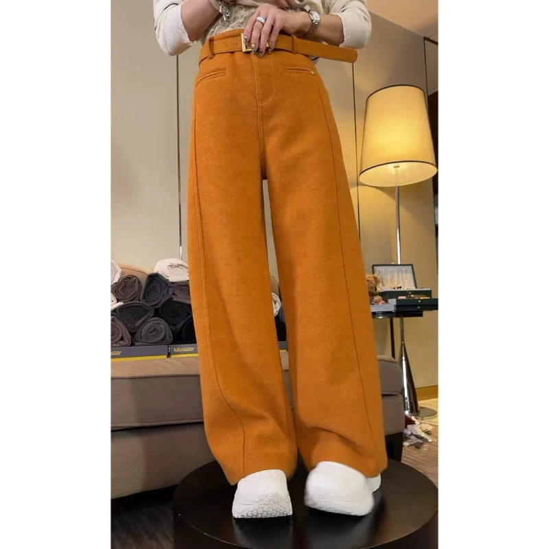 Aimeerosa/艾洛莎韩系双眼百搭毛呢休闲裤2025冬季显瘦直筒阔腿裤