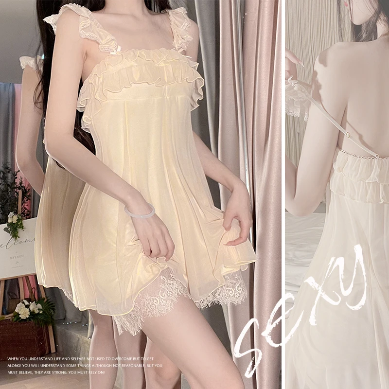 成人甜美青年女性性感女透气睡裙公主风女士法式宫廷休闲纯欲
