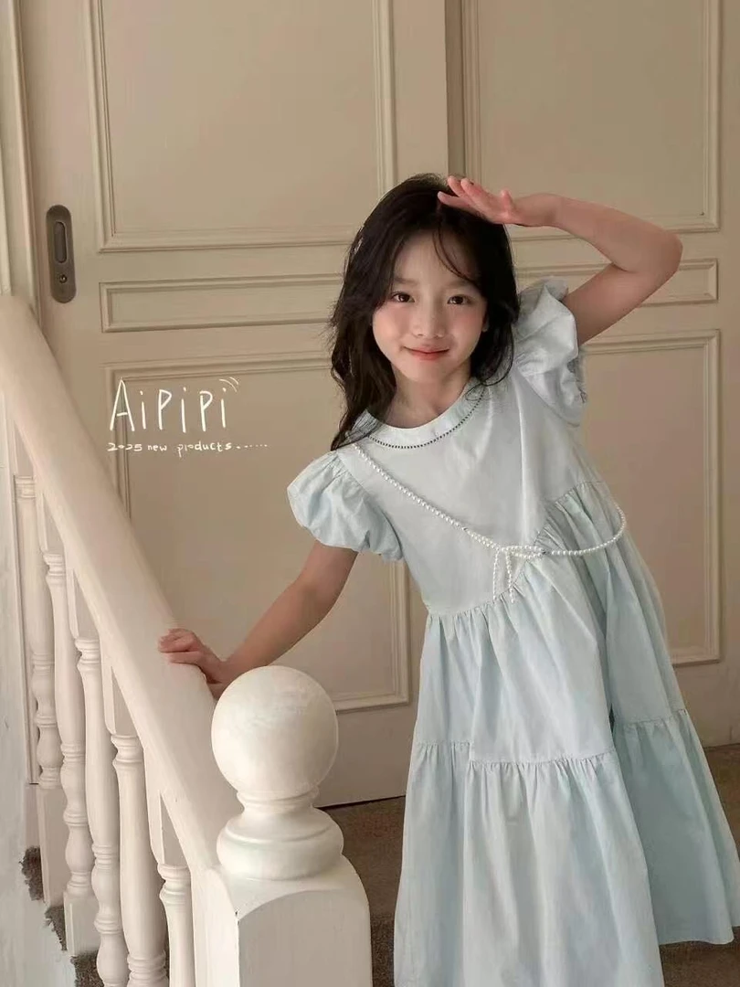 现货清货女童泡泡袖连衣裙夏季新款儿童公主裙小女孩洋气棉布裙子