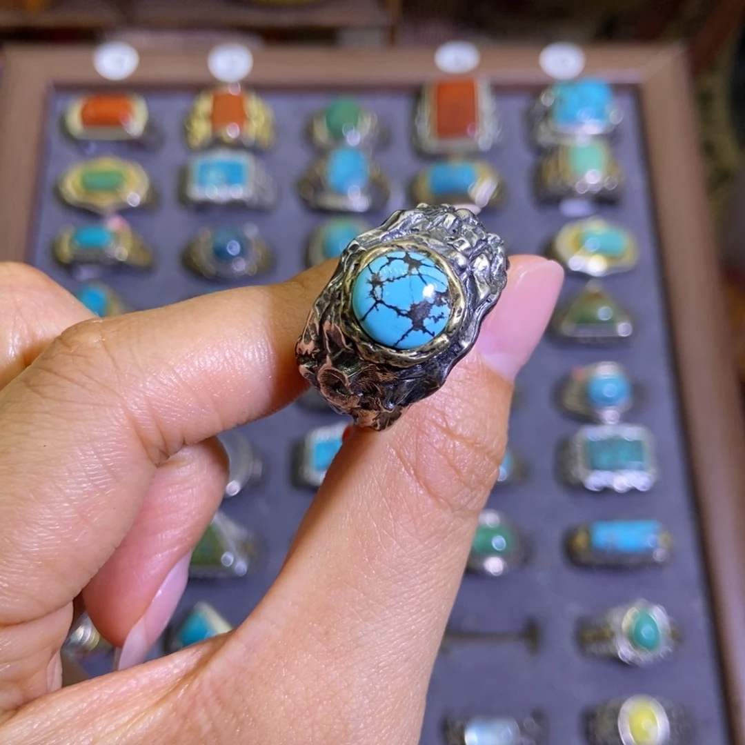 绿松石银S925镶嵌戒指