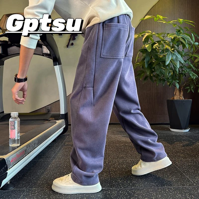GPTSu紫灰色卫裤男高级感直筒运动裤春季痞帅男裤新款秋冬休闲裤