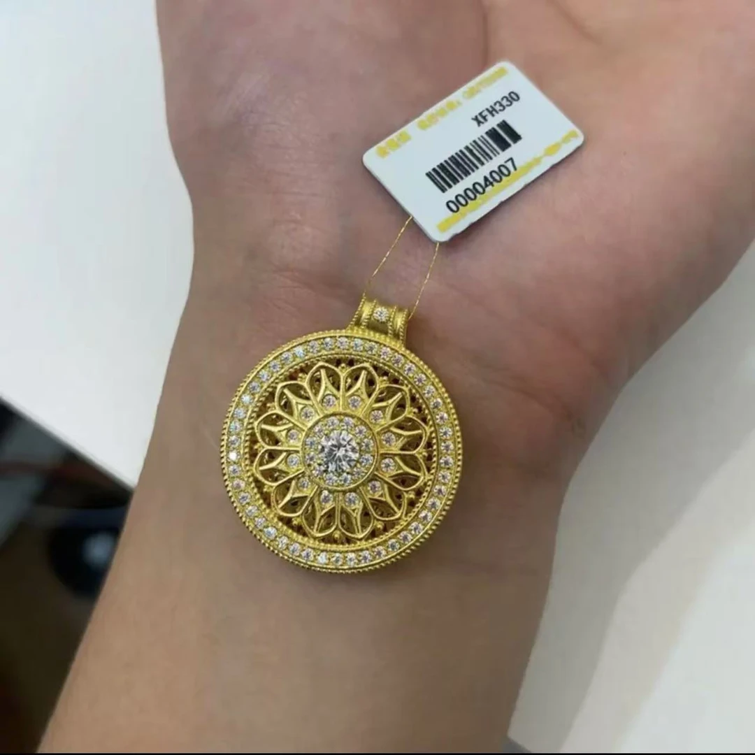 足金999 预 镶嵌玫瑰花窗吊坠(不含链)