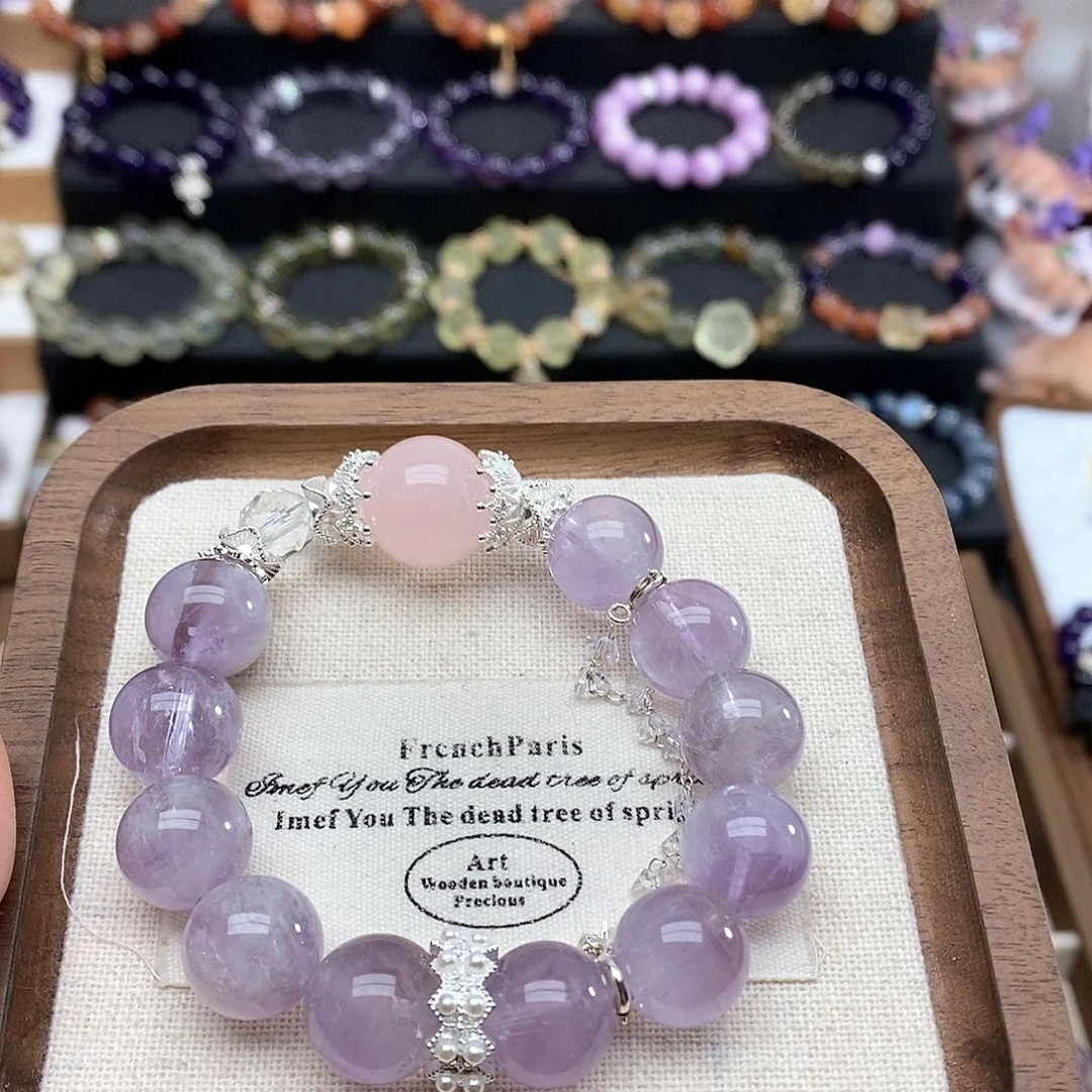 水晶手链未镶嵌绿*芽紫兔毛手串