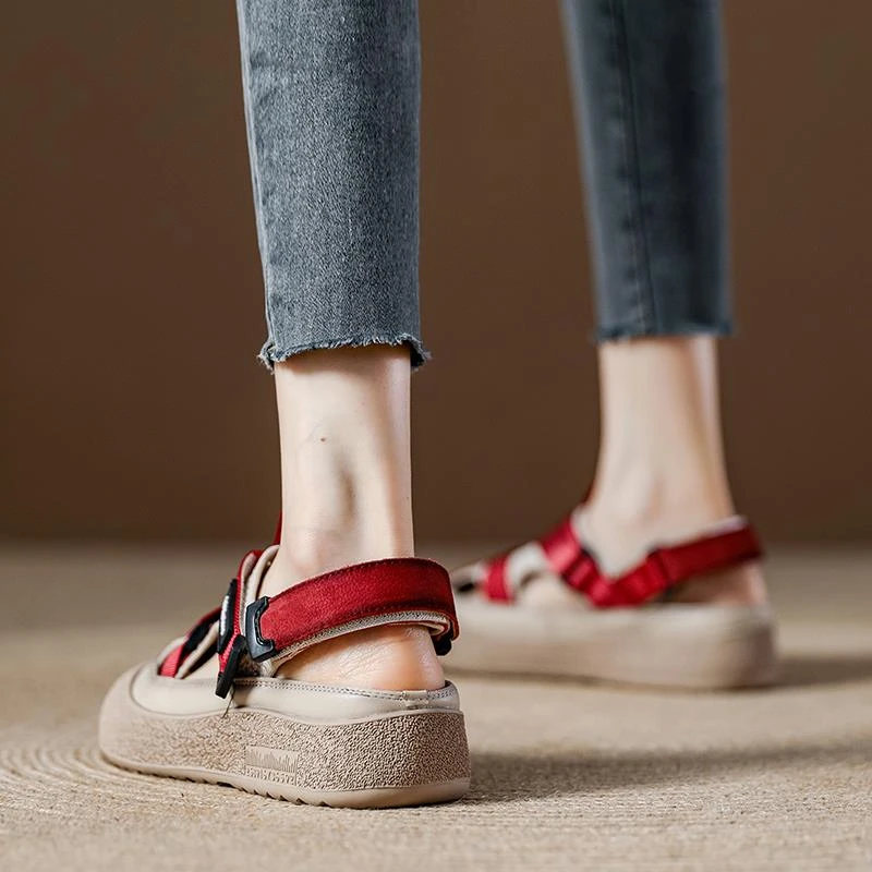 2025年夏季新款外穿镂空运动凉鞋真皮高级感板鞋软底透气休闲女鞋