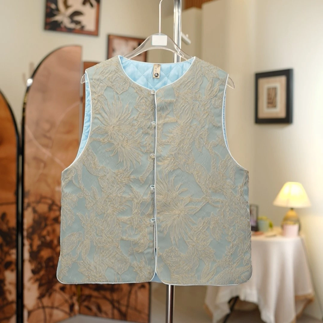 【浮雕花】新中式新款轻奢凤百搭显瘦气质款双面双穿加棉马甲