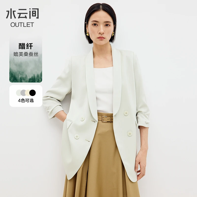 水云间西服青果领七分袖小西装外套通勤醋纤混纺2025春款40395