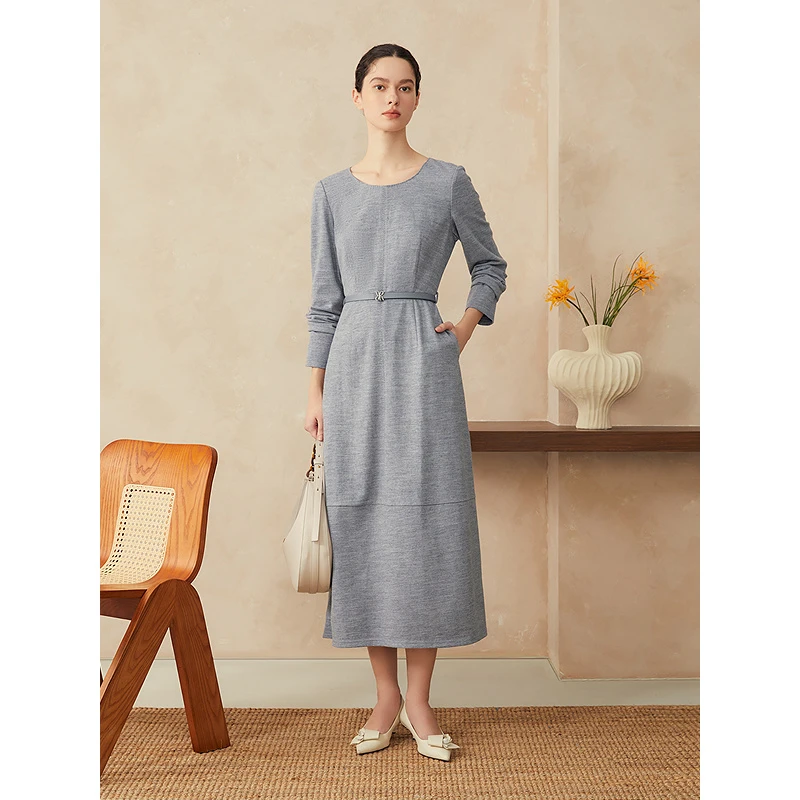 YINER音儿2025春季新款简约大气高腰线时尚长款连衣裙8C35105060