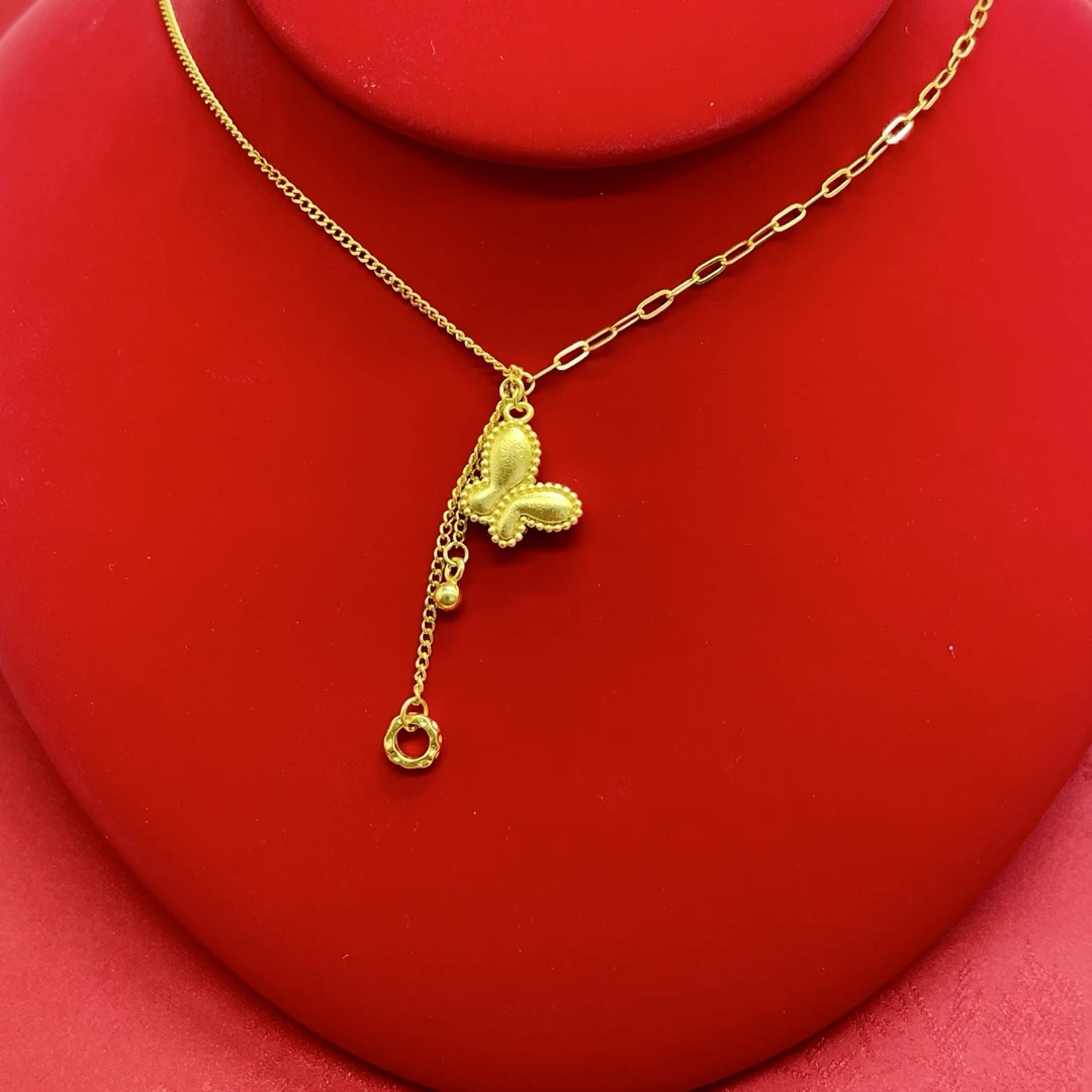 坠链均足银 银项链素板小蝴蝶套链