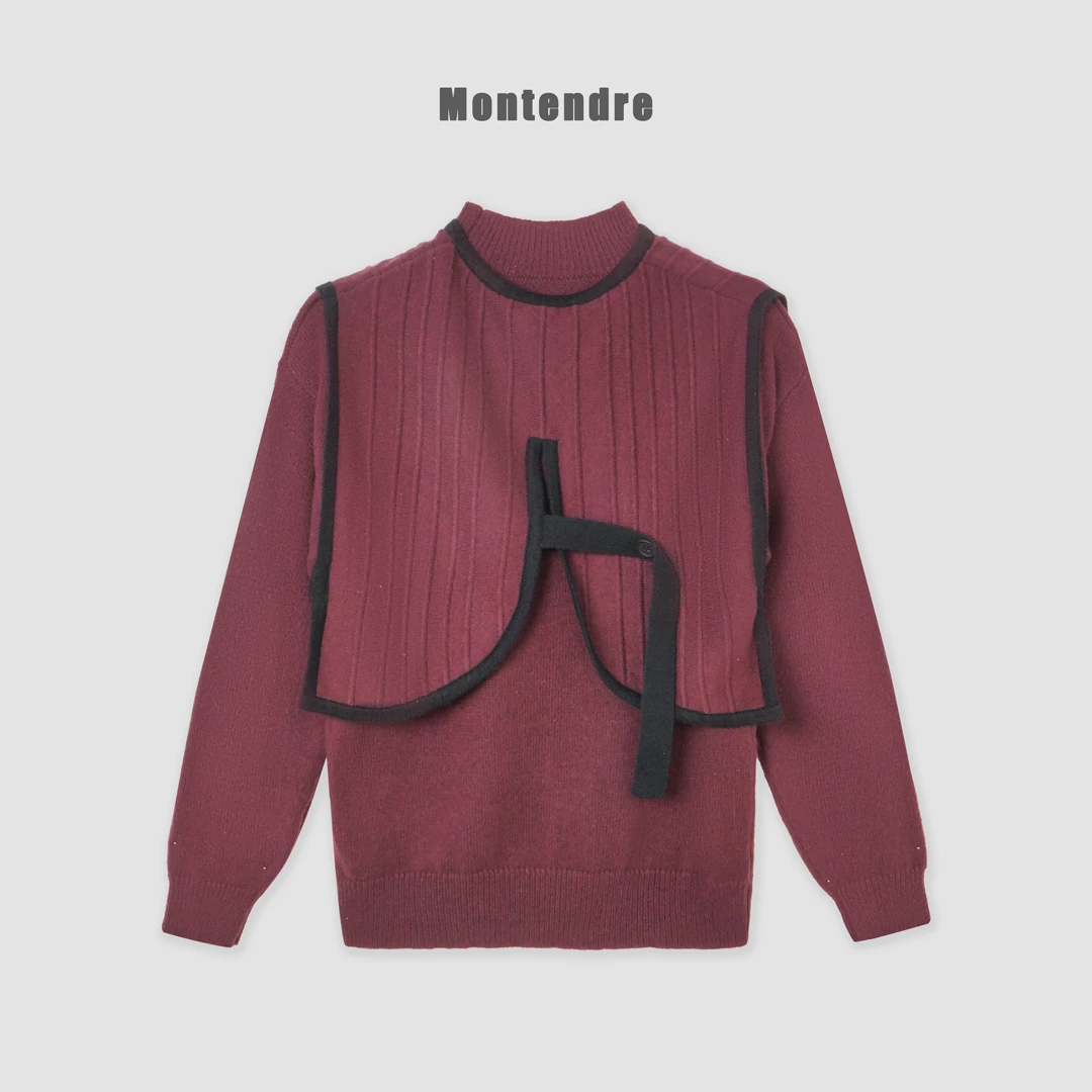 【MonTendre】秋冬新款 S 流光风厚款上衣圆领两件套毛针织衫女