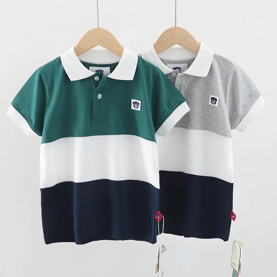 熊仔家25夏季新款儿童拼接polo衫中大童翻领短袖T恤轻薄透气