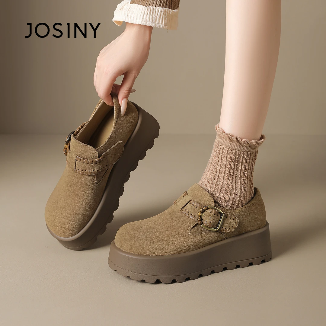 卓诗尼2025春秋季新款复古勃肯鞋女全包一字带增高厚底小个子单鞋