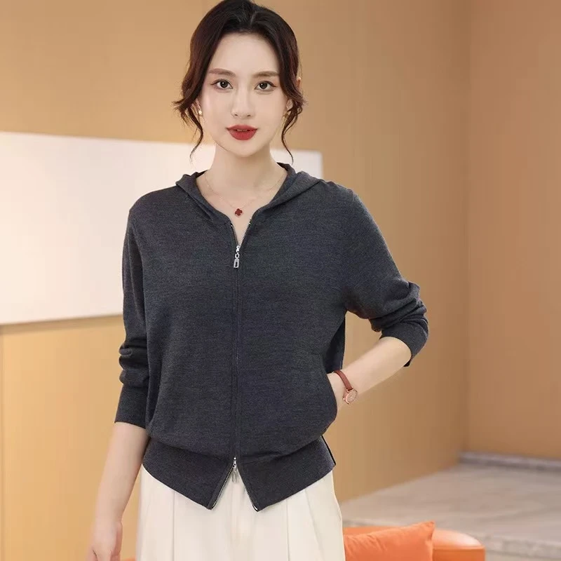 针织薄款连帽女士秋冬法式衫女装洋气秋季