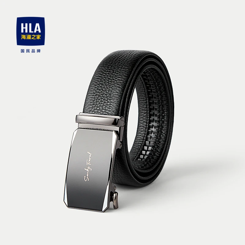 HLA/海澜之家合金头自动扣皮带压花轧花商务通勤头层