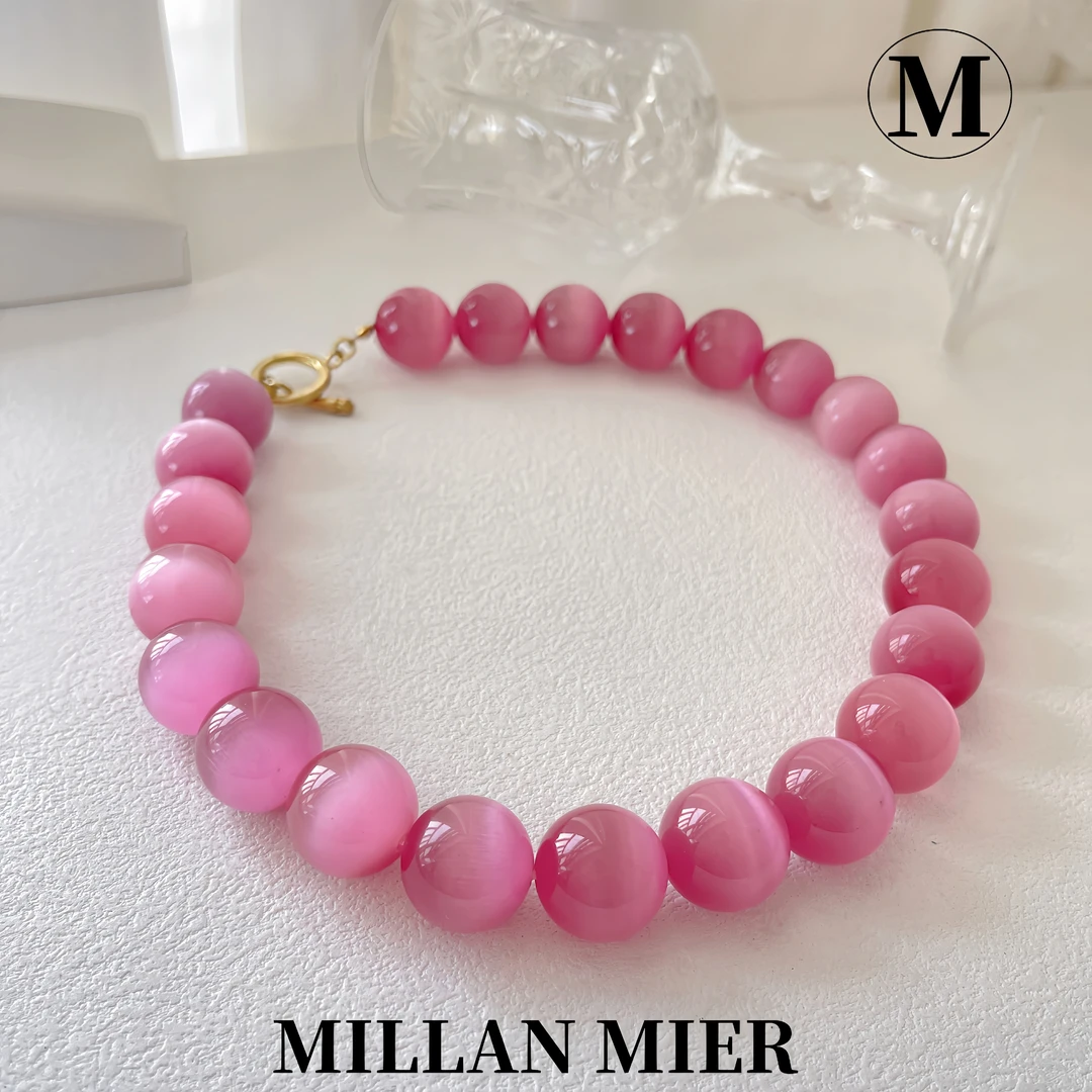 铜合金琉璃项链 【粉喵】粉色千金风猫眼石夏季显白项链