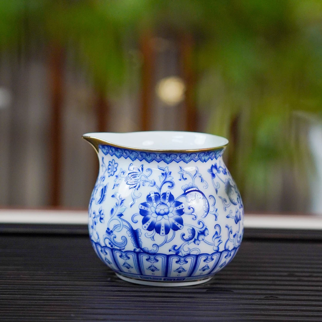 景德镇手工高档茶器新中式复古珐琅彩主人杯缠枝莲公道杯青花瓷