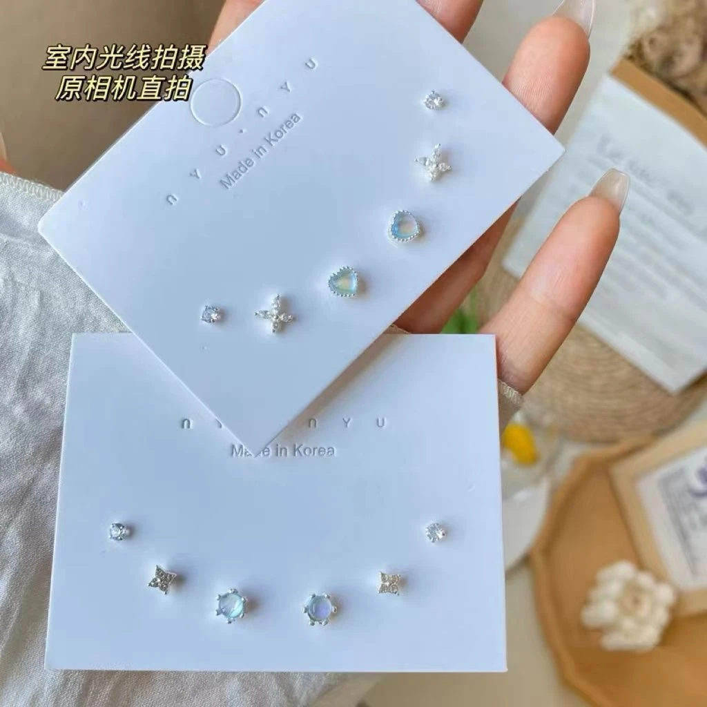 铜合金耳饰 极光炫彩爱心耳钉简约精致耳骨钉组合套装可爱耳饰ins