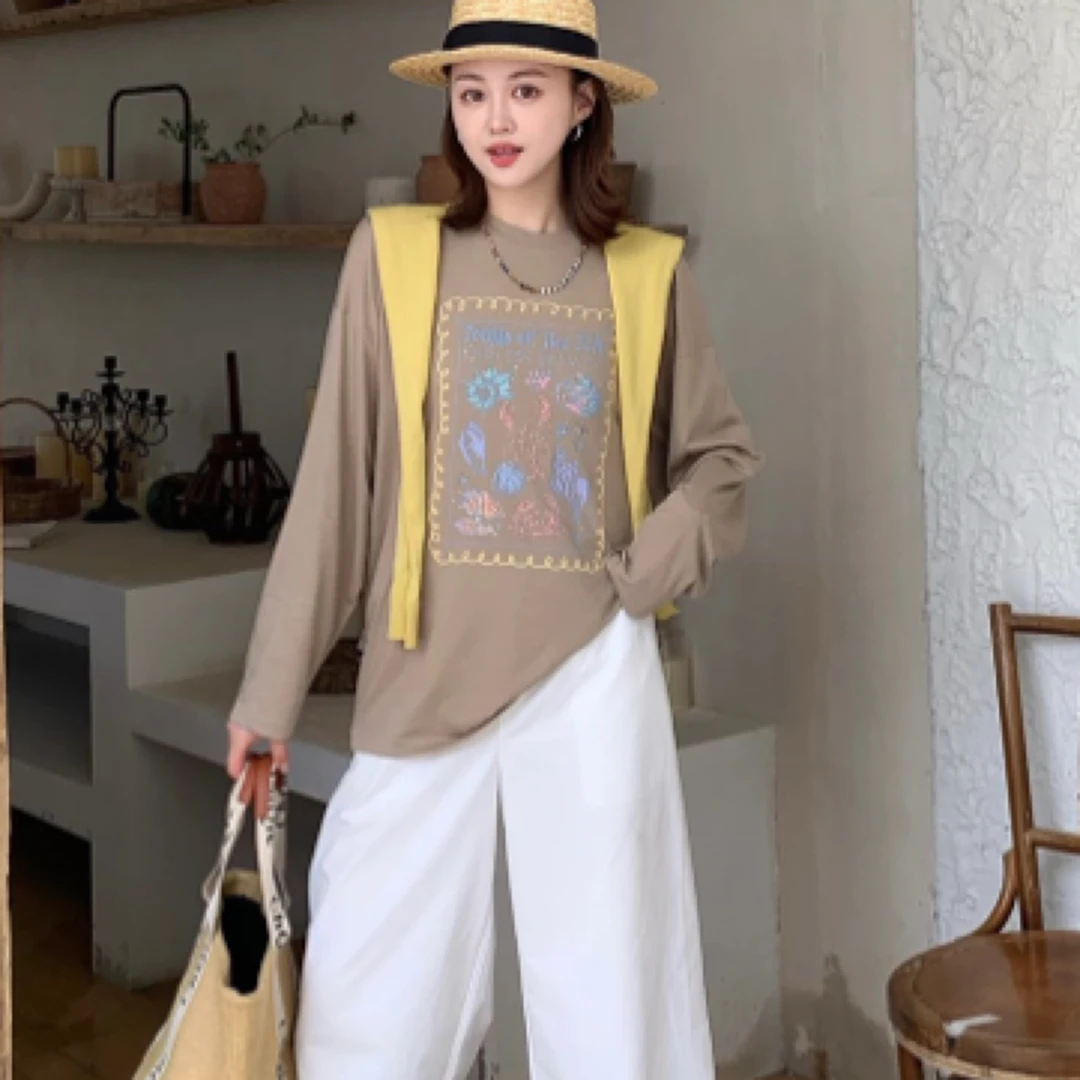 夏日刚需防晒T恤 女微落肩设计清凉透气印花长袖罩衫