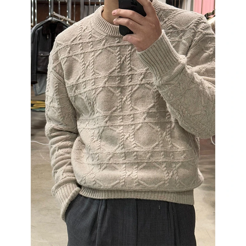 （授权）26000”圣诞特别款Art-deco富帅小开 "度假风藤格100%羊毛衫