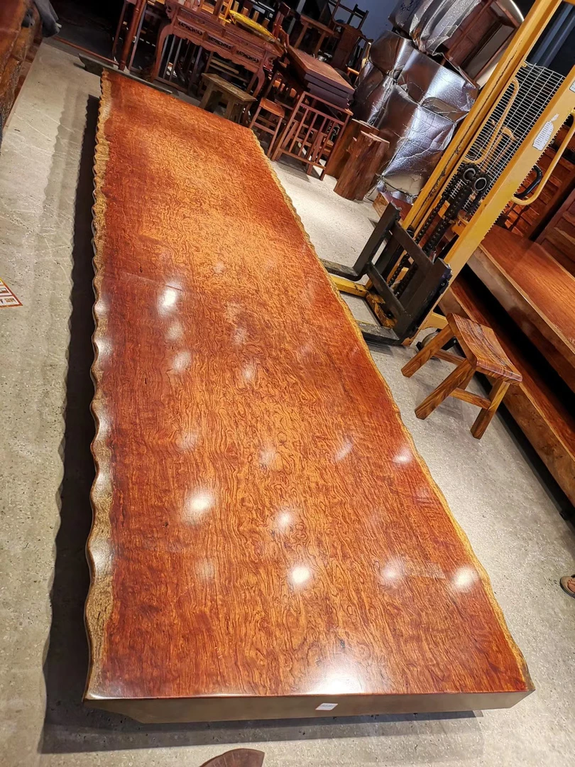 巴花实木大板茶桌餐桌办公桌原木水波纹红木茶台492长 128宽12厚