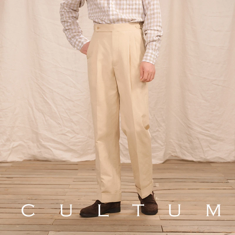 【法国长亚麻+新疆长绒棉】CULTUM开图透气凉爽巴黎扣双褶男西裤