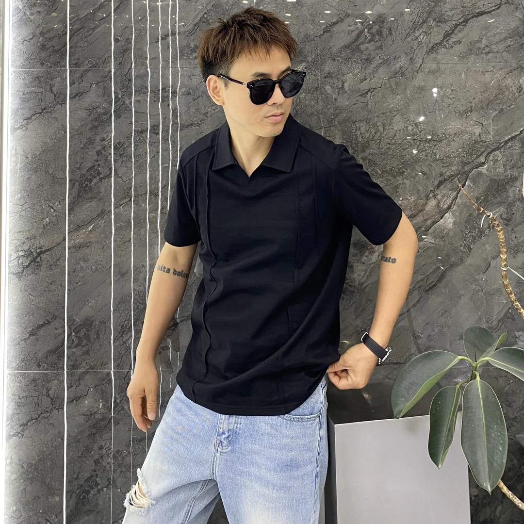 夏季超薄海鸥领压线设计修身翻领Polo衫痞帅薄款休闲百搭短袖上衣