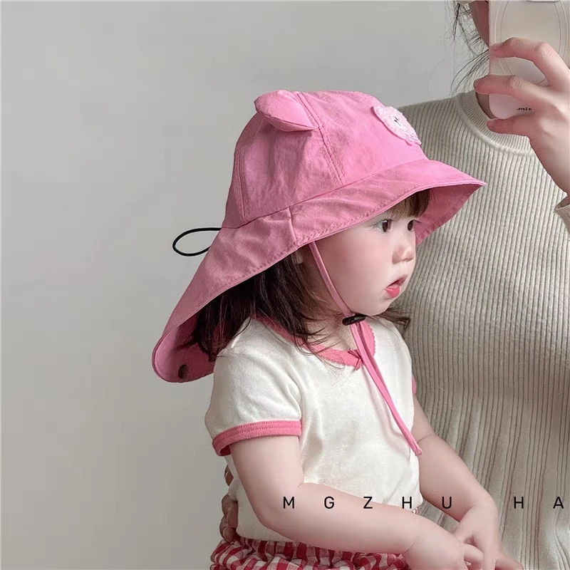 宝宝帽子春夏薄款透气速干披肩帽婴幼儿出游遮阳男女童大檐防晒帽