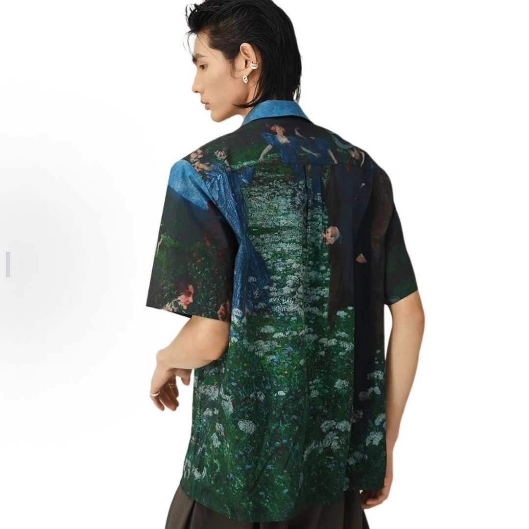 W07-62638-TM夏季满印花时尚潮流衬衫半袖