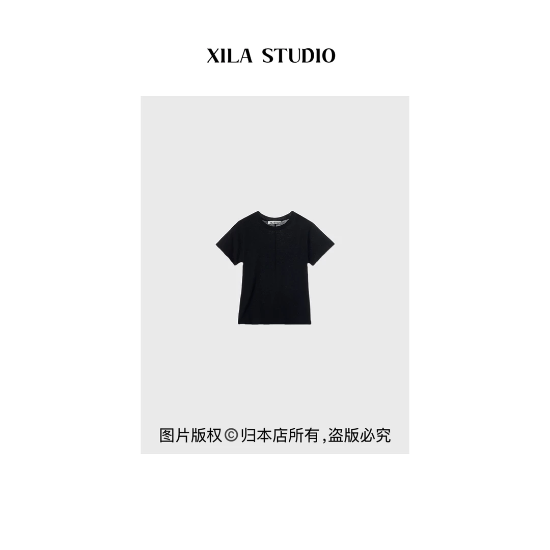 【XILA】日本进口麻感棉短款小飞袖T恤针织