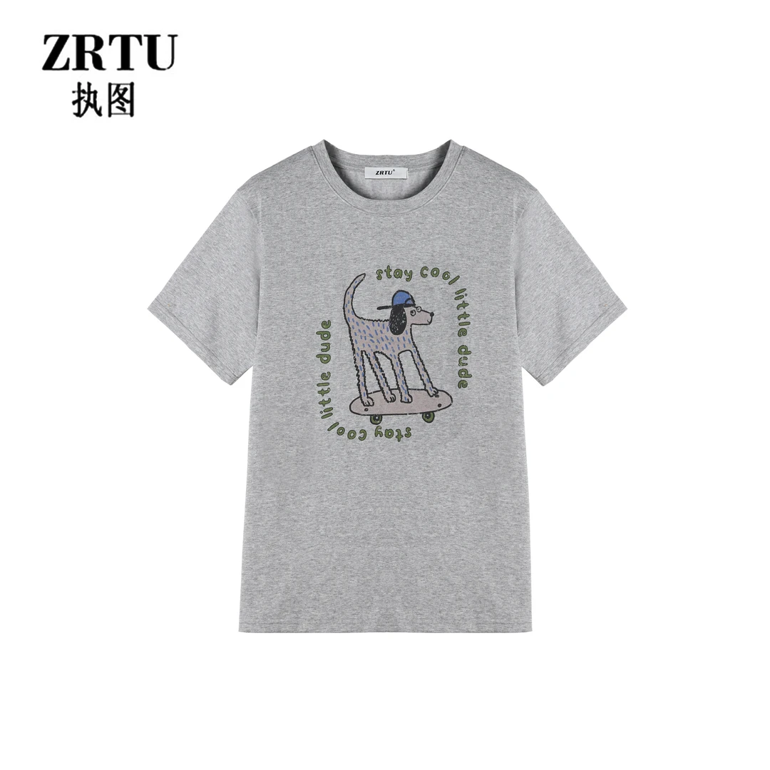 ZRTU执图（自播）春夏时尚百搭休闲卡通小狗圆领半袖女装宽松T恤