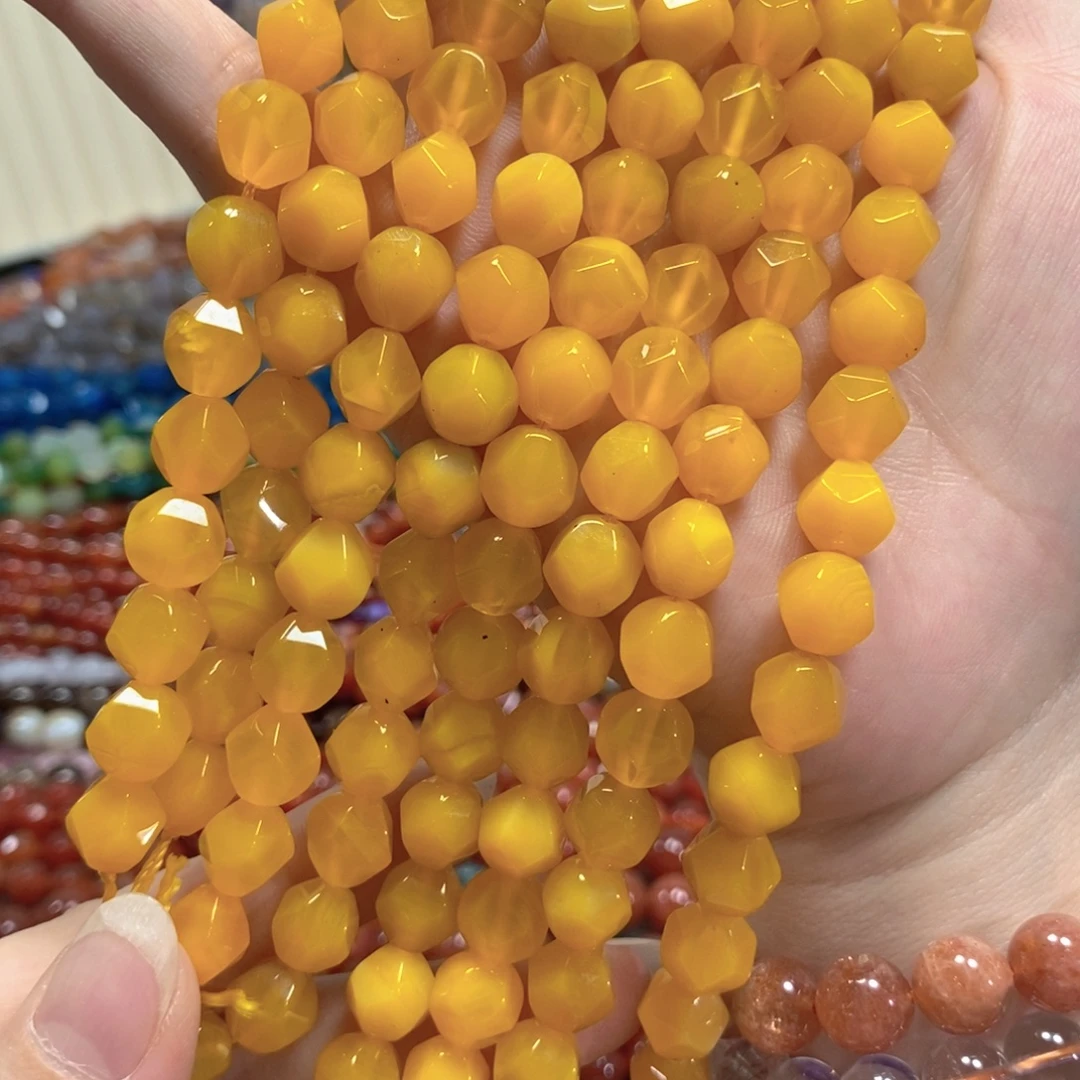 玛瑙/玉髓未镶嵌珠宝半成品黄玛瑙万切一条卡10mm