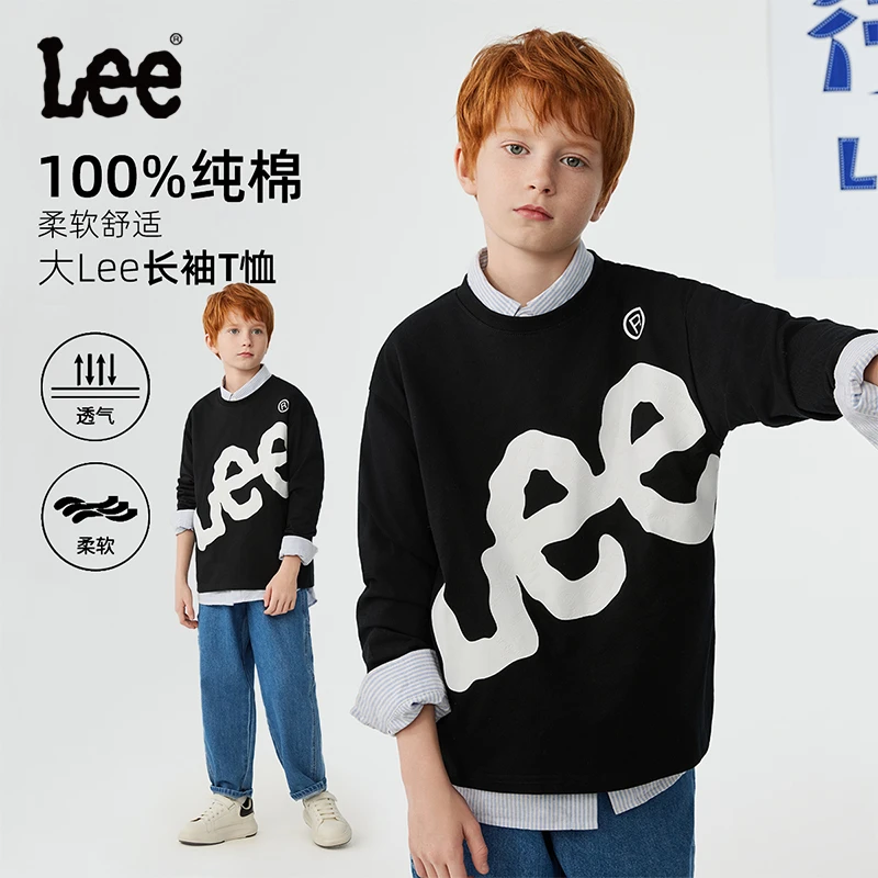 Leekids2025夏季新款儿童休闲圆领宽松运动儿童长袖T恤