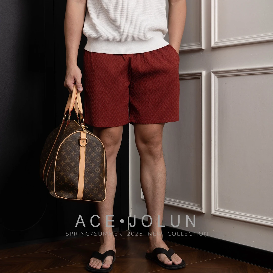 【树叶格】夏季肌理感凉爽短裤速干专柜高品质男轻奢四分沙滩裤