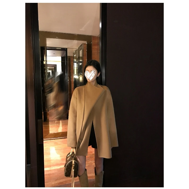 荡领多穿法斗篷外套不规则双面呢大衣静奢极简风上衣女秋冬00959