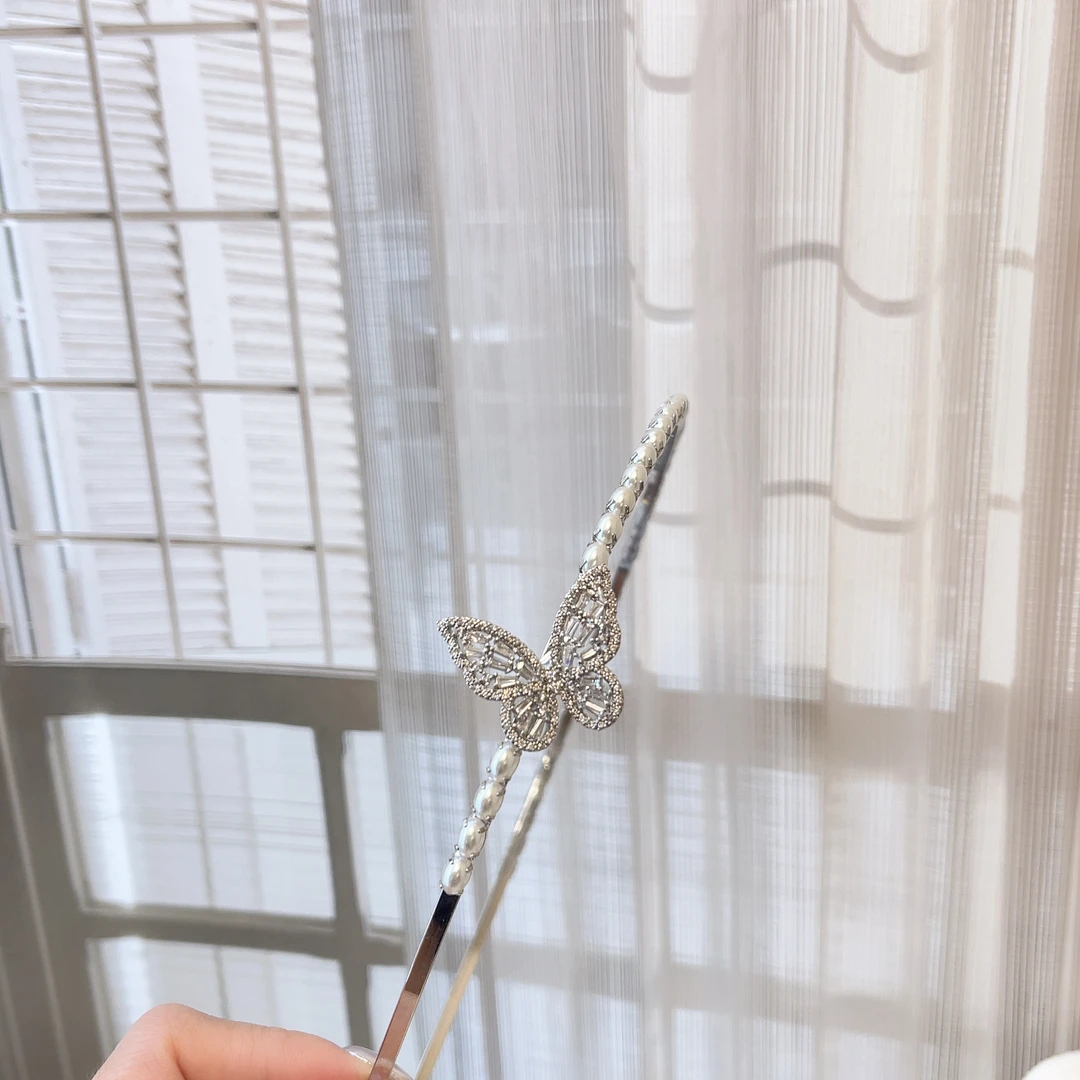 W938韩系经典轻奢百搭精致气质蝴蝶珠珠发箍